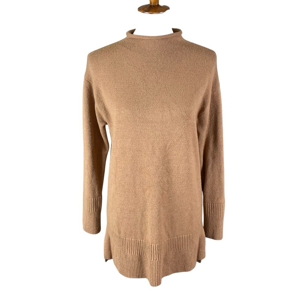 Moth Tan Mock Neck Pullover Sweater Long Sleeve‎ Ribbed Hem Soft Knit XS